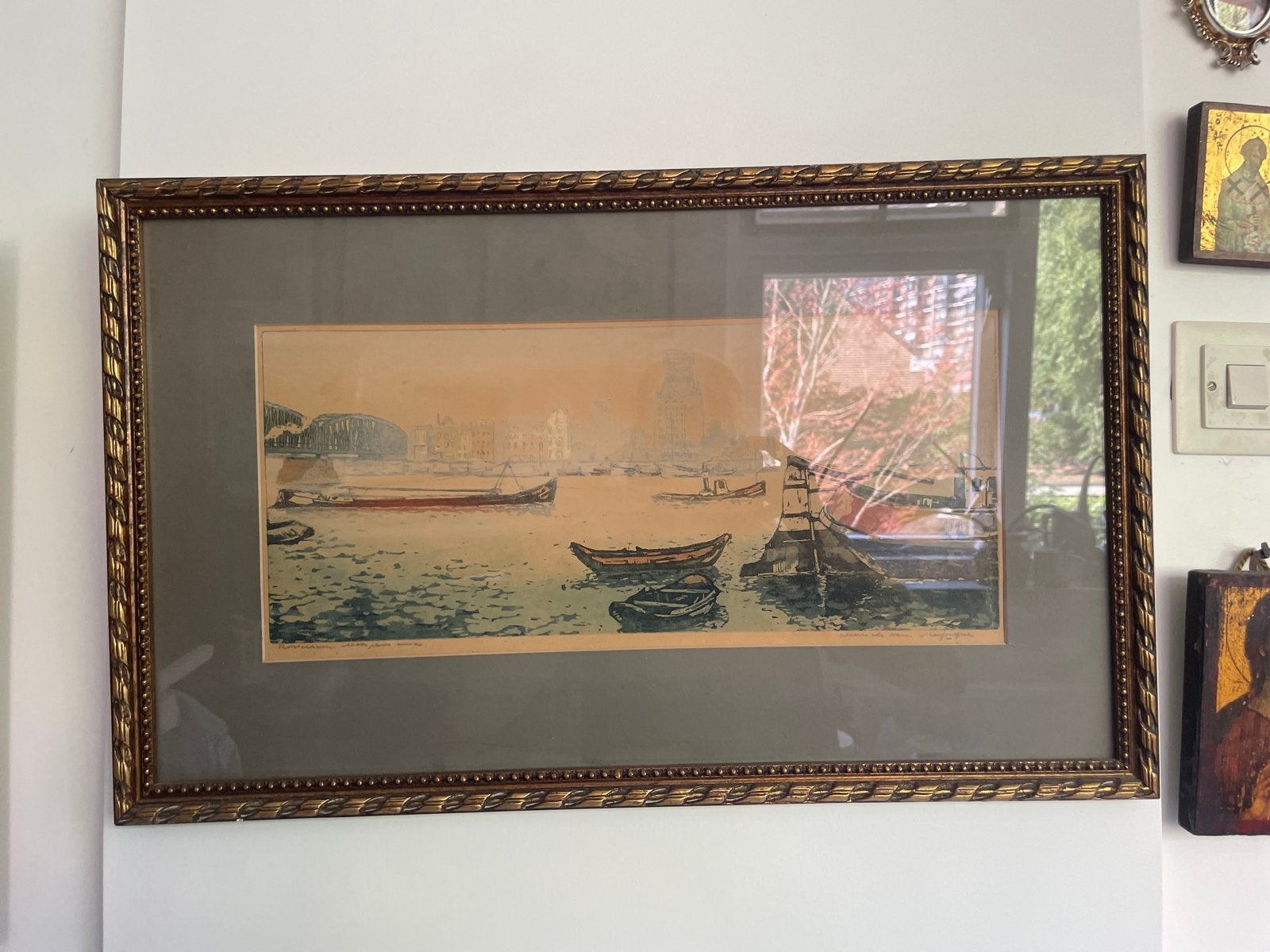 Vintage Ets van haven Rotterdam Marinus de Jongere., Ets, Ophalen of Verzenden, Gesigneerd, Landschap
