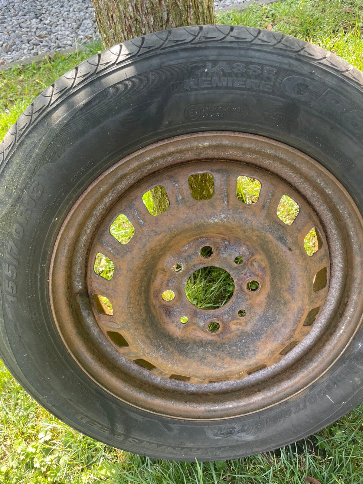3 Trailer banden 155-70-13 met velg, Ophalen, Gebruikt