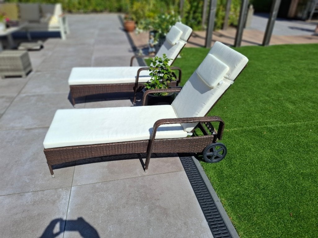 Wicker lounge ligbedden met kussens, Tuin en Terras, Zo goed als nieuw, Loungeset, Wicker, Stoel