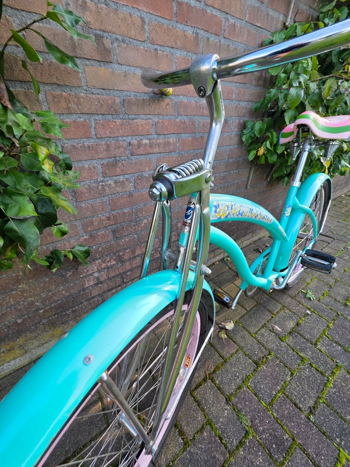 mooie MICARGI US Beachcruiser showfiets met Chrome vering, Fietsen en Brommers, Ophalen, Terugtraprem, Gebruikt, Staal