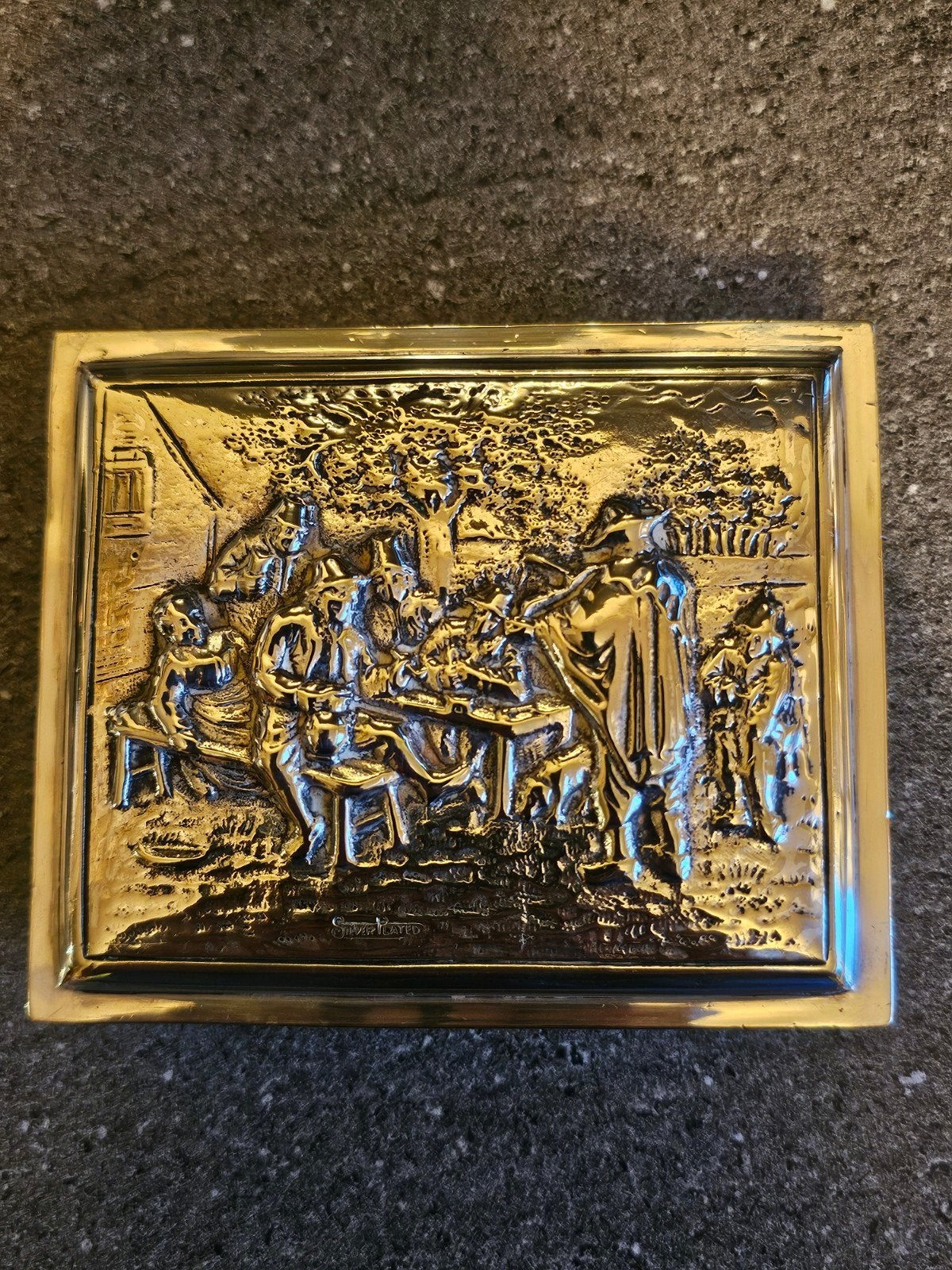 Antieke verzilverde sigarendoos, cederhouten binnenkant, Ophalen of Verzenden