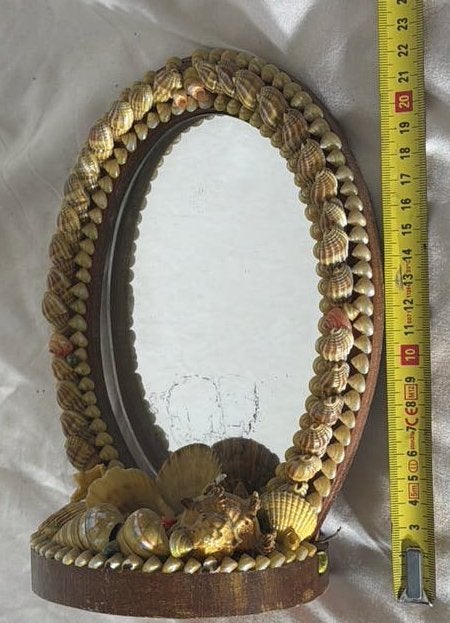 Vintage schelpen spiegel jaren '60, Huis en Inrichting, Minder dan 50 cm, Gebruikt, Ophalen of Verzenden, Minder dan 100 cm