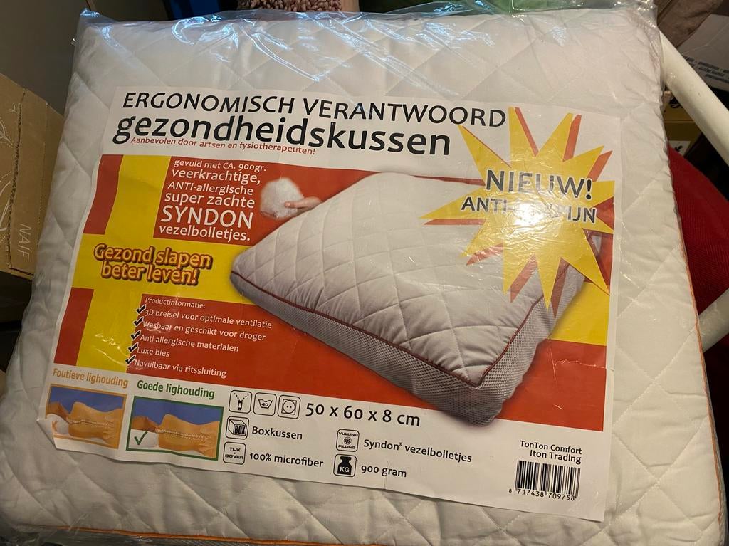 Tonton Comfort Ergonomisch Gezondheidskussen - Nieuw, Huis en Inrichting, Slaapkamer | Beddengoed, Eenpersoons, Wit, Nieuw, Ophalen of Verzenden