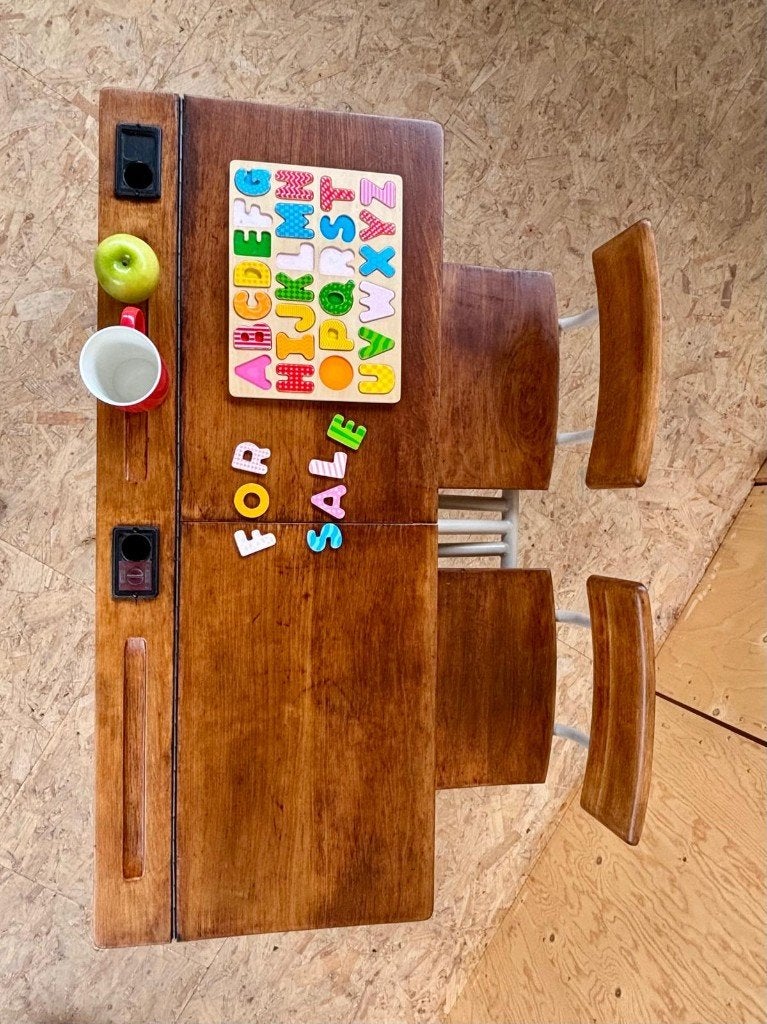 Dubbele schoolbank *Chantal* terug in originele staat, Ophalen, Opbergruimte, 110 cm, Hout