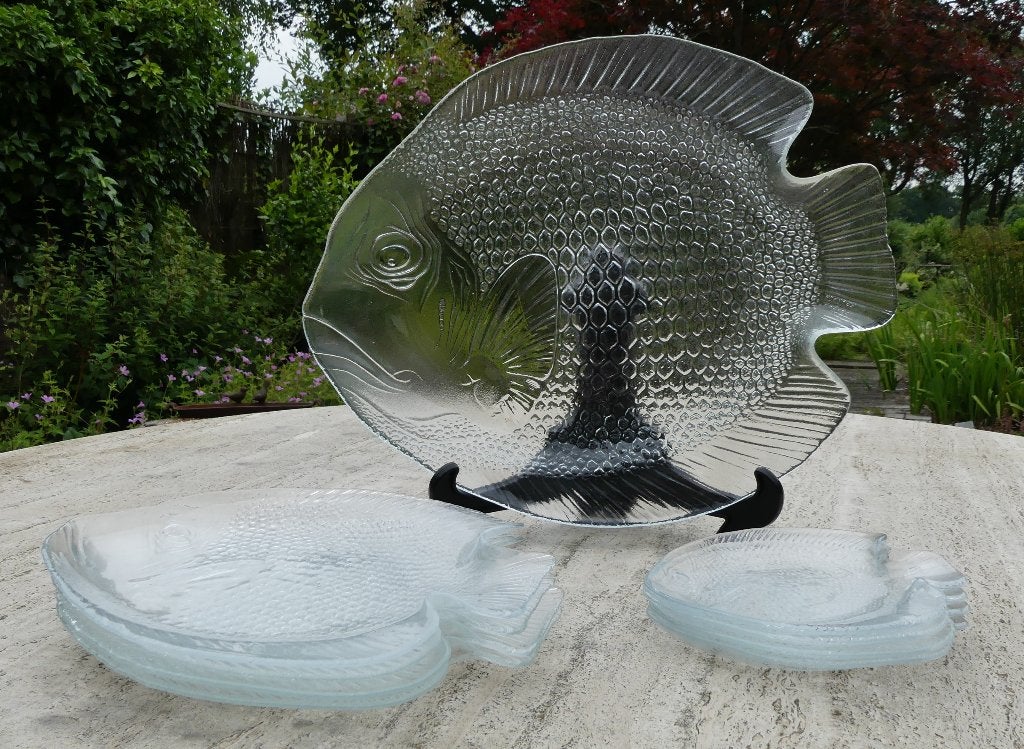 Vintage Glazen Visschotel Set - Groot , Middel en Klein, Ophalen of Verzenden