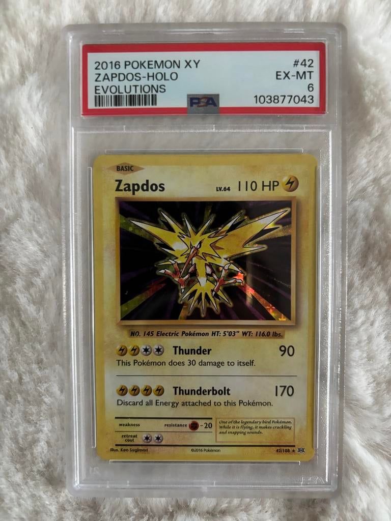 2016 Pokemon XY Zapdos-Holo Evolutions PSA 6 EX-MT, Ophalen of Verzenden, Zo goed als nieuw, Losse kaart, Foil