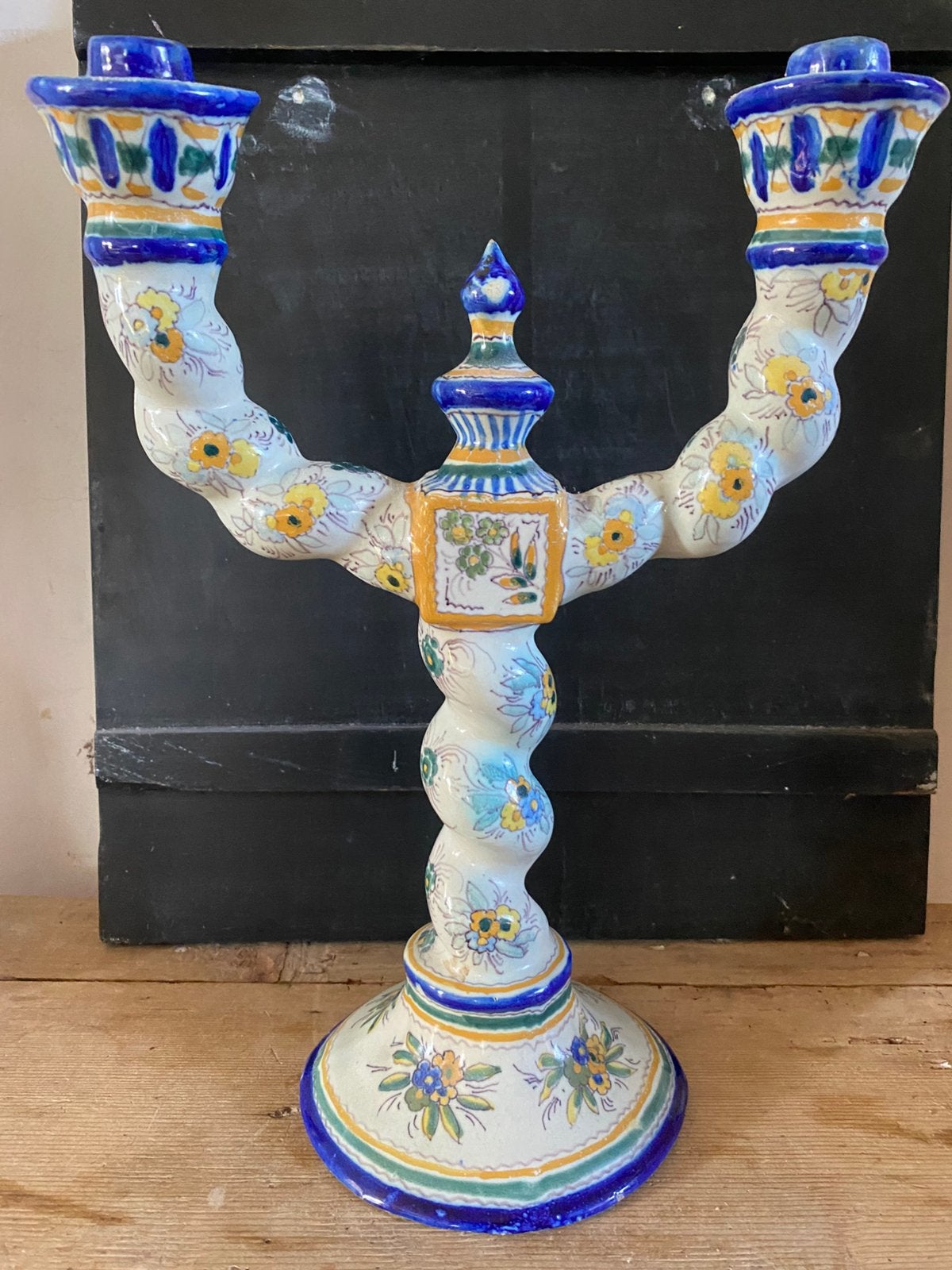 Handbeschilderde kandelaar van keramiek, Ophalen of Verzenden, Keramiek of Aardewerk