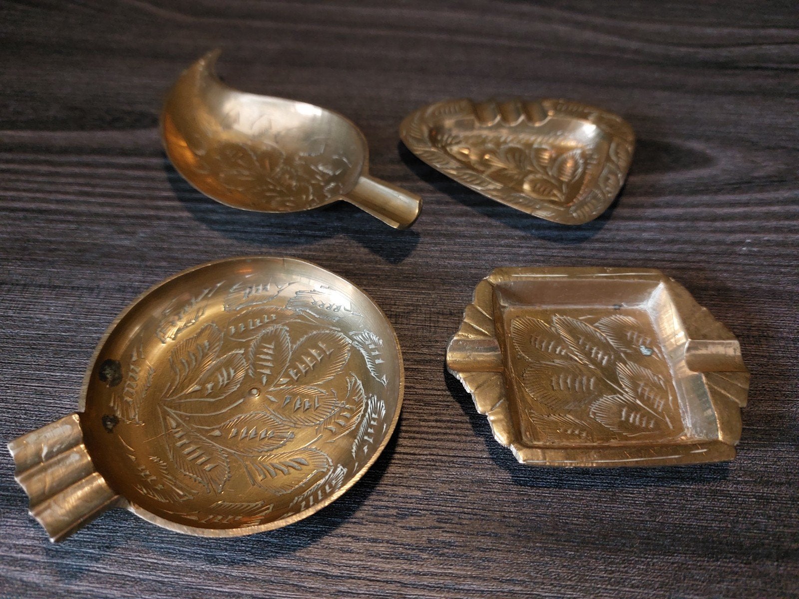 Set van 4 vintage messing asbakken/schaaltjes, Antiek en Kunst, Ophalen