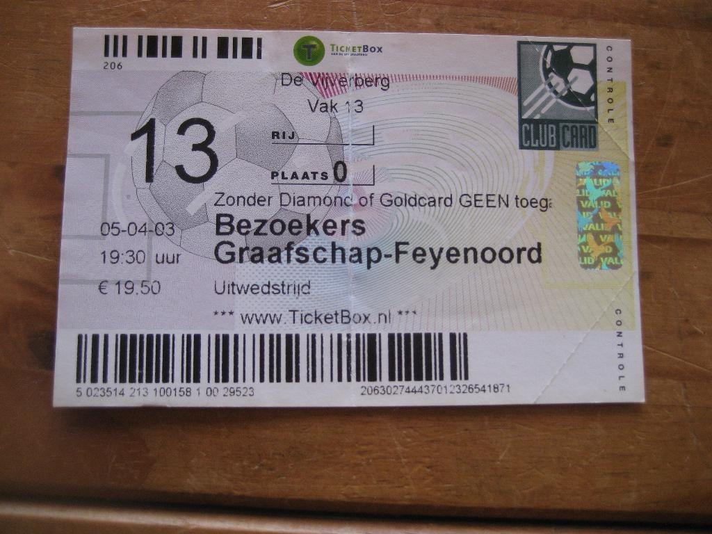 graafschap feyenoord voetbal kaartje, Verzamelen, Ophalen of Verzenden, Gebruikt, Feyenoord, Poster, Plaatje of Sticker