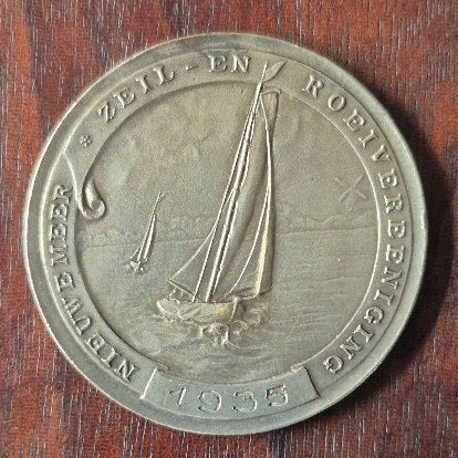 Nieuwe Meer Amsterdam Zeil- en roei vereeniging 1935 zilver?, Postzegels en Munten, Ophalen, Zilver, Nederland