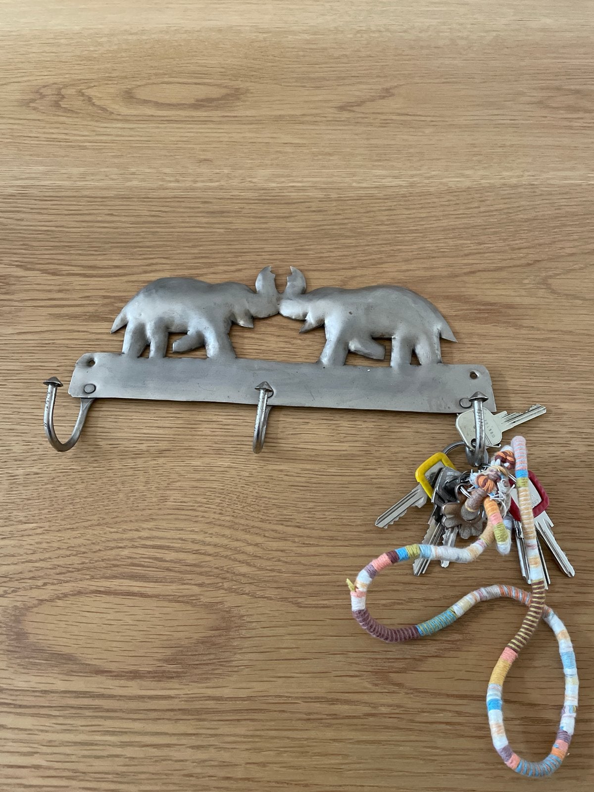 Metalen kapstok met olifanten - Sleutelrekje, Gebruikt, Wandhaken, Ophalen of Verzenden, Minder dan 100 cm