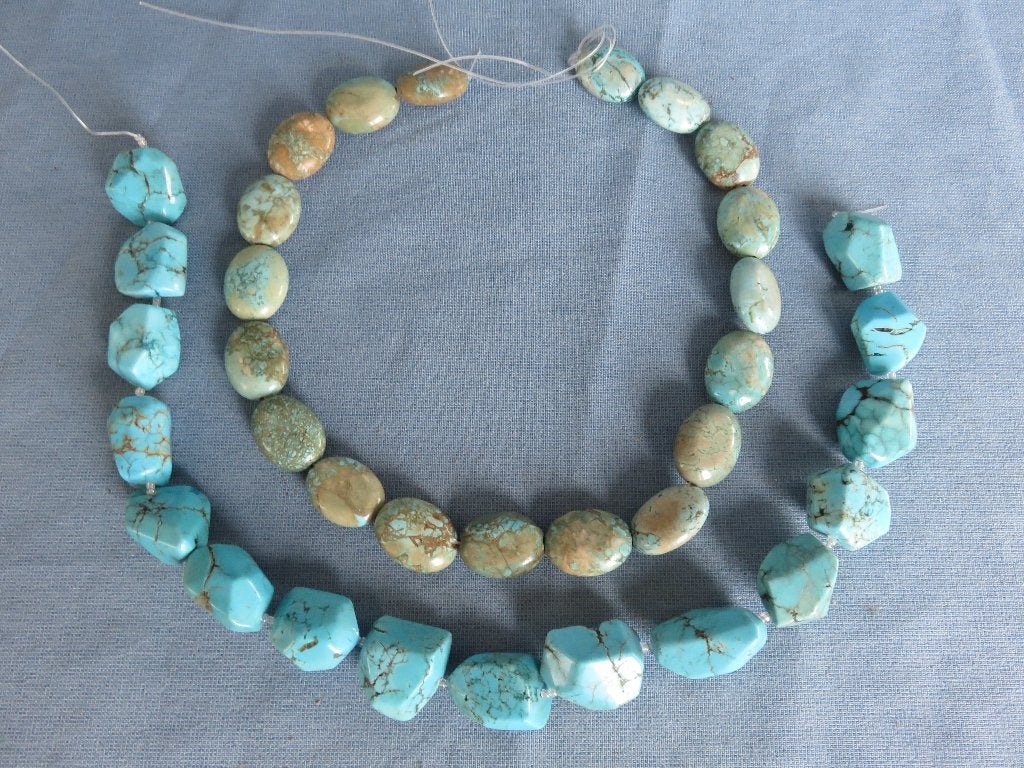 Kralen kettingen in turquoise steen - 20e eeuw, Sieraden, Tassen en Uiterlijk, Ophalen of Verzenden, Gebruikt, Blauw, Steen of Mineraal
