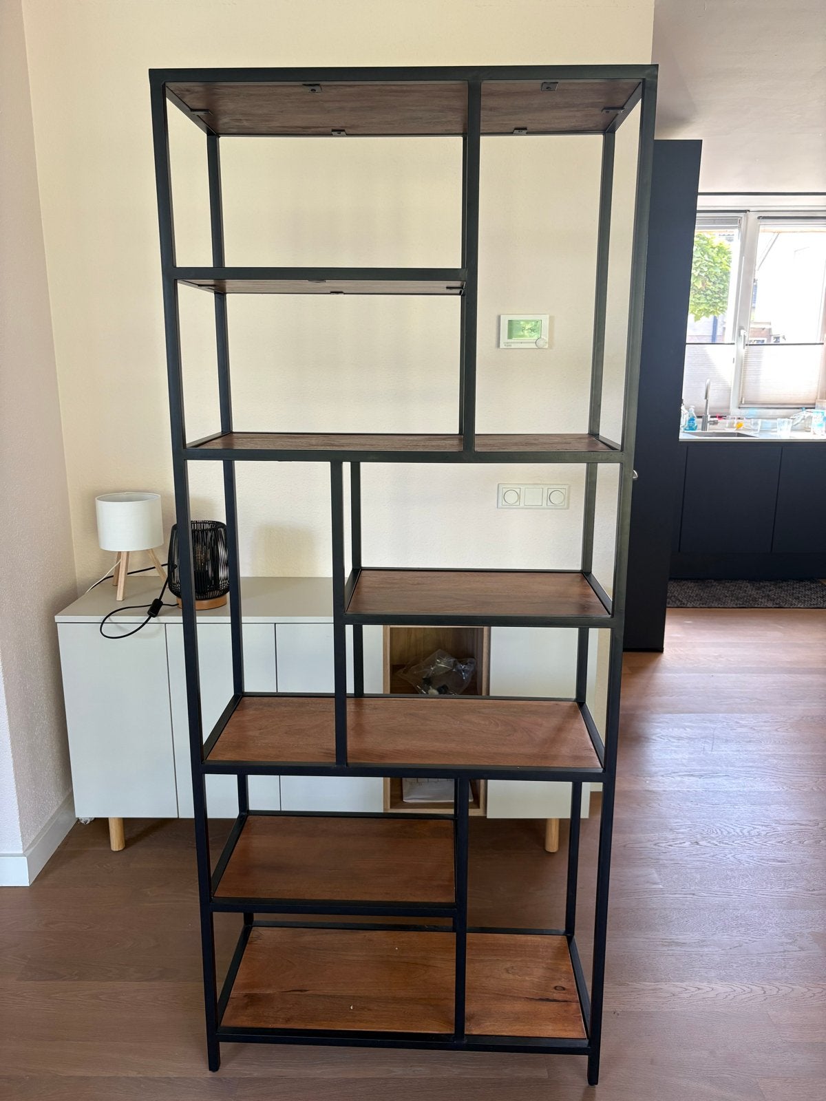 Industriële Boekenkast/Open Kast - Zwart Metaal & Hout, Huis en Inrichting, Kasten | Boekenkasten, Ophalen, Met plank(en), Gebruikt