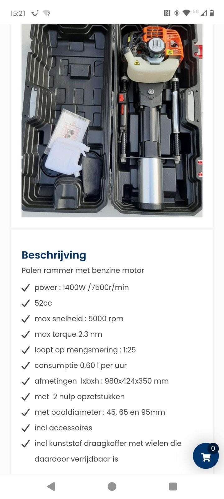 Palenrammer met Benzine Motor te HUUR, Doe-het-zelf en Verbouw, Gereedschap | Overige machines, Ophalen, Nieuw
