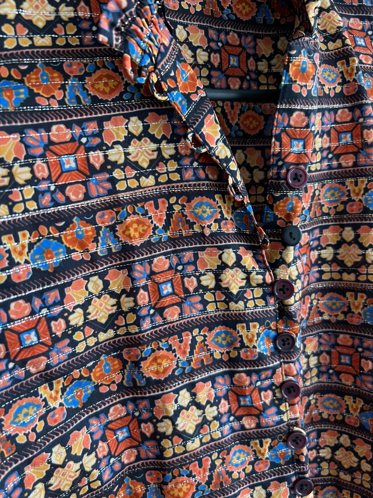 Maat 38 vintage tuniek made in germany retro batik print, Ophalen of Verzenden, Gedragen, Maat 38/40 (M), Bruin