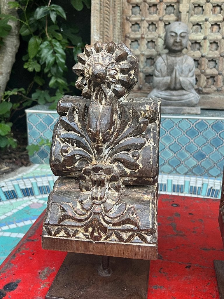 India oude console voet Indiase ornament houtsnijwerk 38 cm, Overige onderwerpen, Houtsnijwerk, Ophalen of Verzenden, 20 - 50 cm