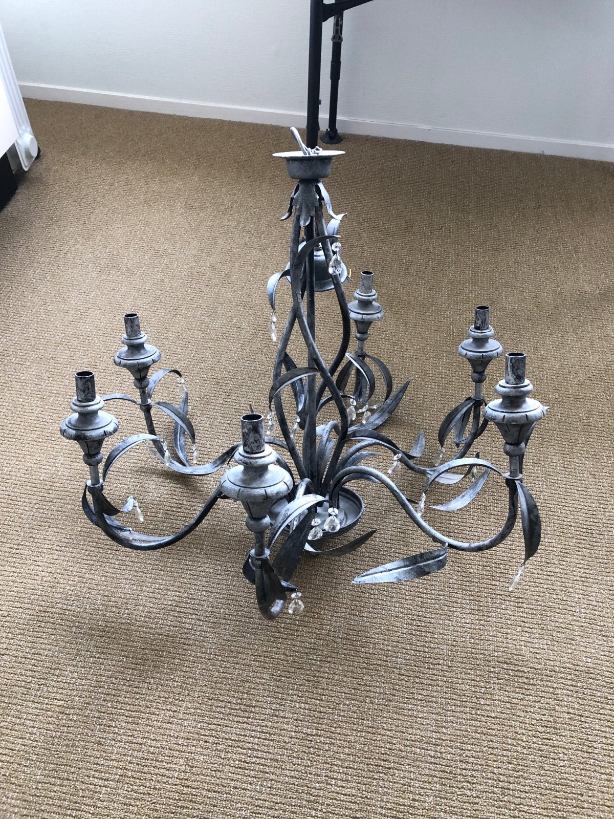 Smeedijzeren Kroonluchter met Kristallen, Ophalen of Verzenden, Gebruikt, Metaal, 75 cm of meer