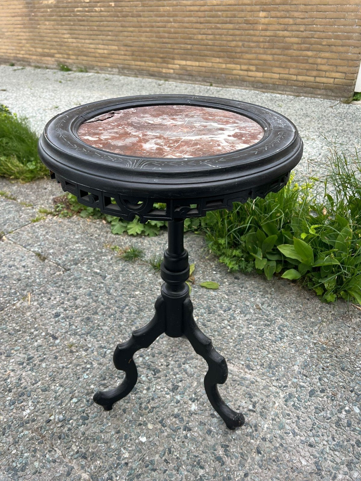 Antieke bijzettafel met marmeren blad, Ophalen of Verzenden