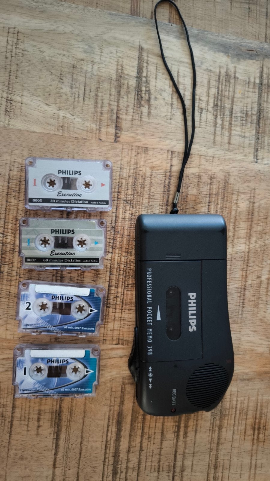 Philips Pocket Memo 398 dictafoon + 4 minicassettes lo-fi, Audio, Tv en Foto, Walkmans, Discmans en Minidiscspelers, Ophalen of Verzenden