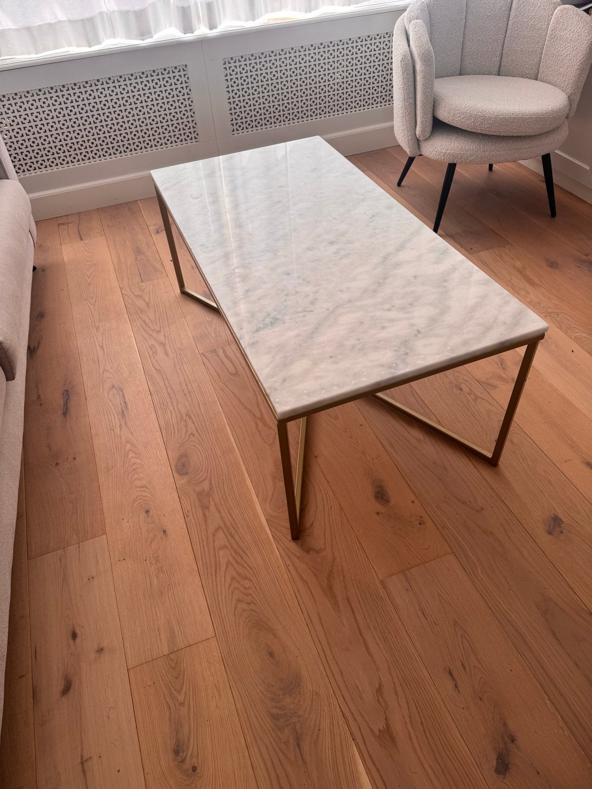 Luxe salontafel marmer met messing/goudkleurig onderstel, Ophalen, Gebruikt, Overige materialen, Hotel luxe