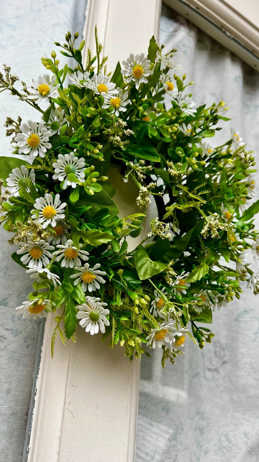 Kunstbloemen Krans Madeliefjes Groen Wit Geel, Huis en Inrichting, Woonaccessoires | Kransen, Ophalen of Verzenden, Nieuw