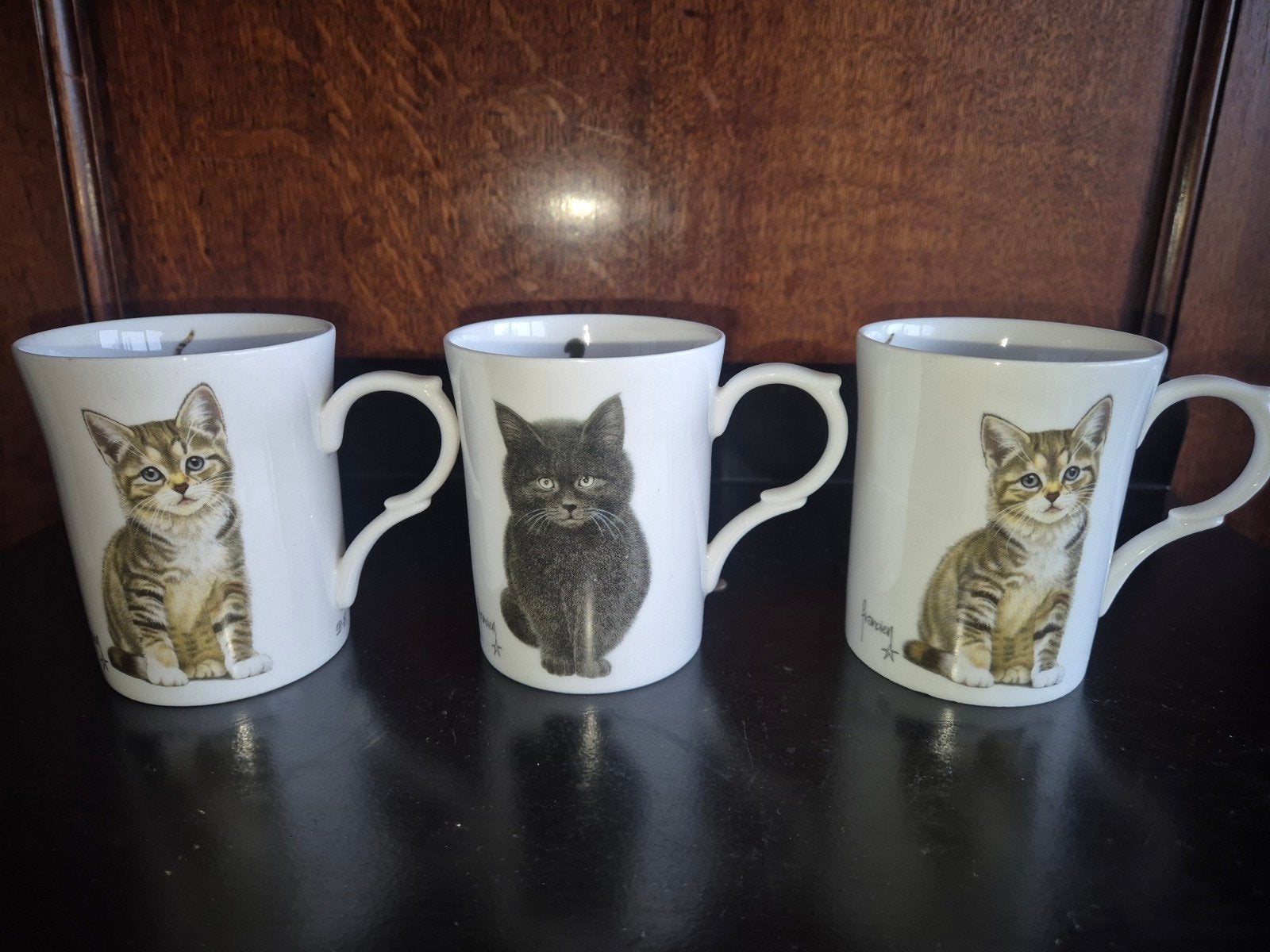 Franciens cats porseleinen mokken, Ophalen of Verzenden, Zo goed als nieuw, Porselein, Kop en/of schotel