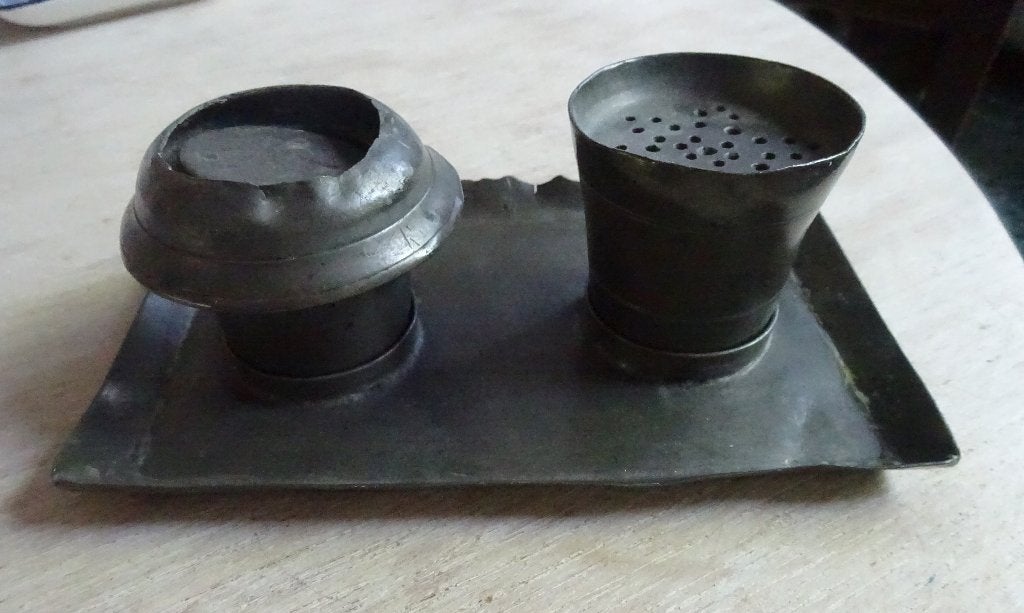 3x antiek tinnen inktstel/pot 19e eeuw, Ophalen