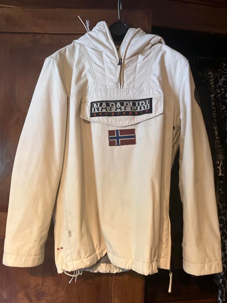 Napapijri Geographic Anorak Jas - Crème/Wit, Ophalen, Zo goed als nieuw, Overige maten, Wit