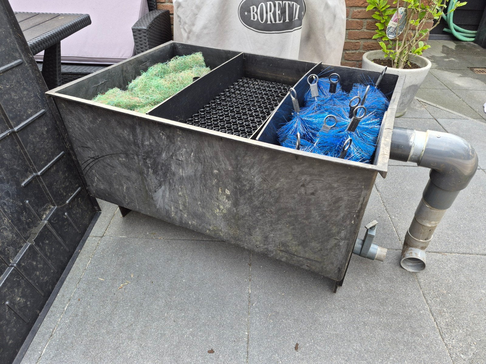 3 kamer vijver filter met matten en borstels, Ophalen of Verzenden, Gebruikt, Vijverfilter