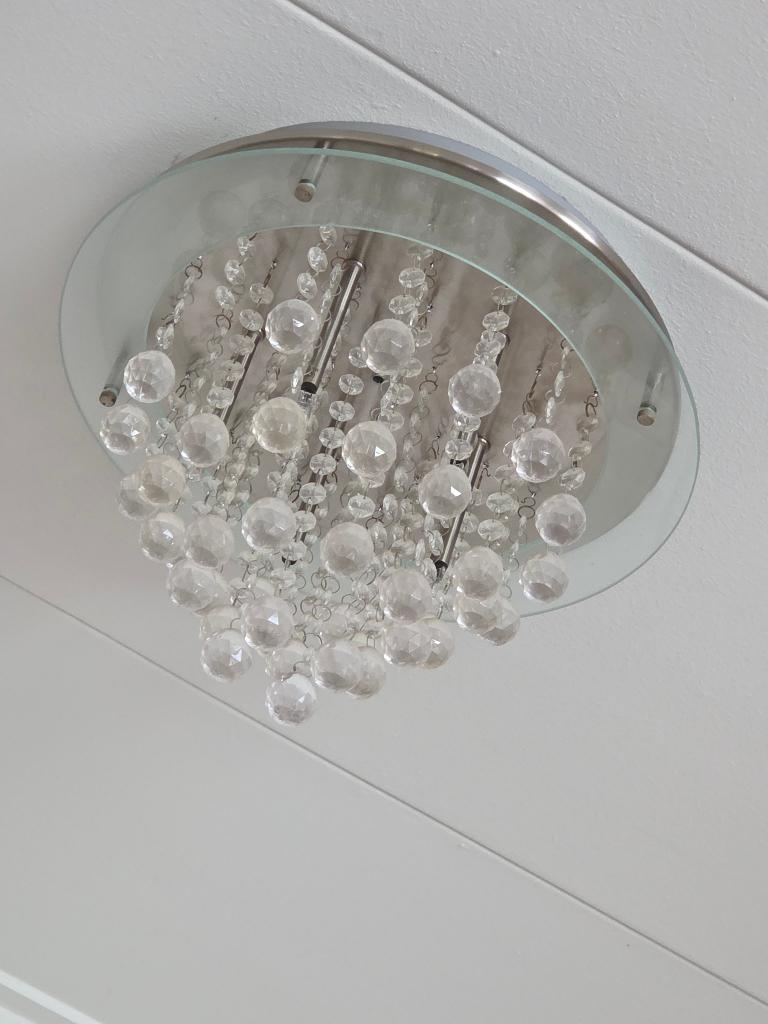 Luxe plafondlamp met kristallen hangers, Ophalen, Gebruikt, Glas