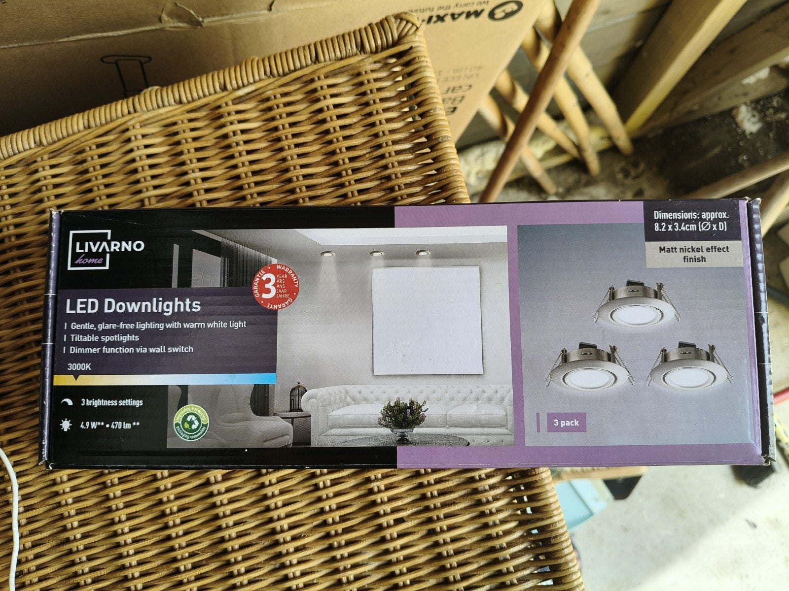LIVARNO Home LED Downlights - 3 stuks, dimbaar, warm wit, Ophalen, Gebruikt, Led, Metaal of Aluminium