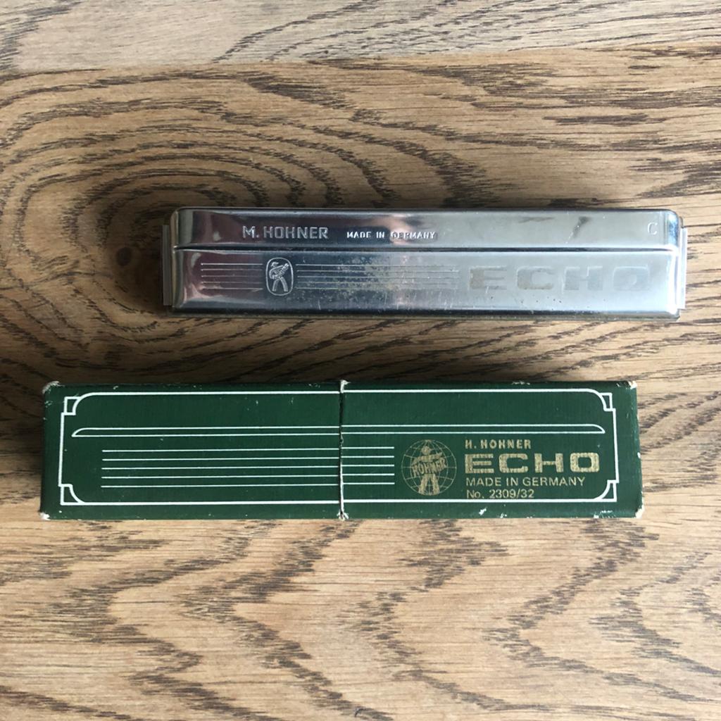 Antieke Hohner echo mondharmonica, Ophalen of Verzenden, Gebruikt, C-mondharmonica, Met koffer of doosje