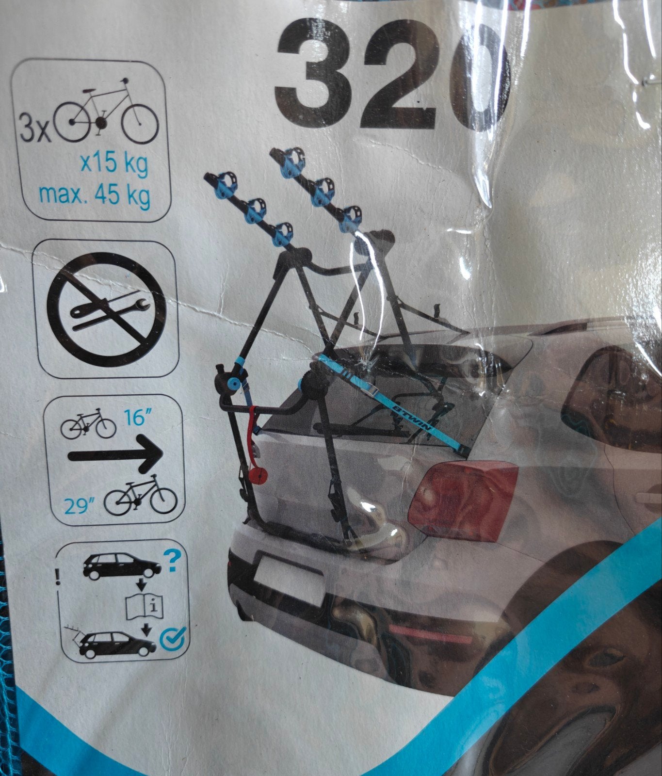 Fietsendrager achterklep 3 fietsen B'Twin 320, Ophalen, 3 fietsen of meer, Zo goed als nieuw, Achterklepdrager