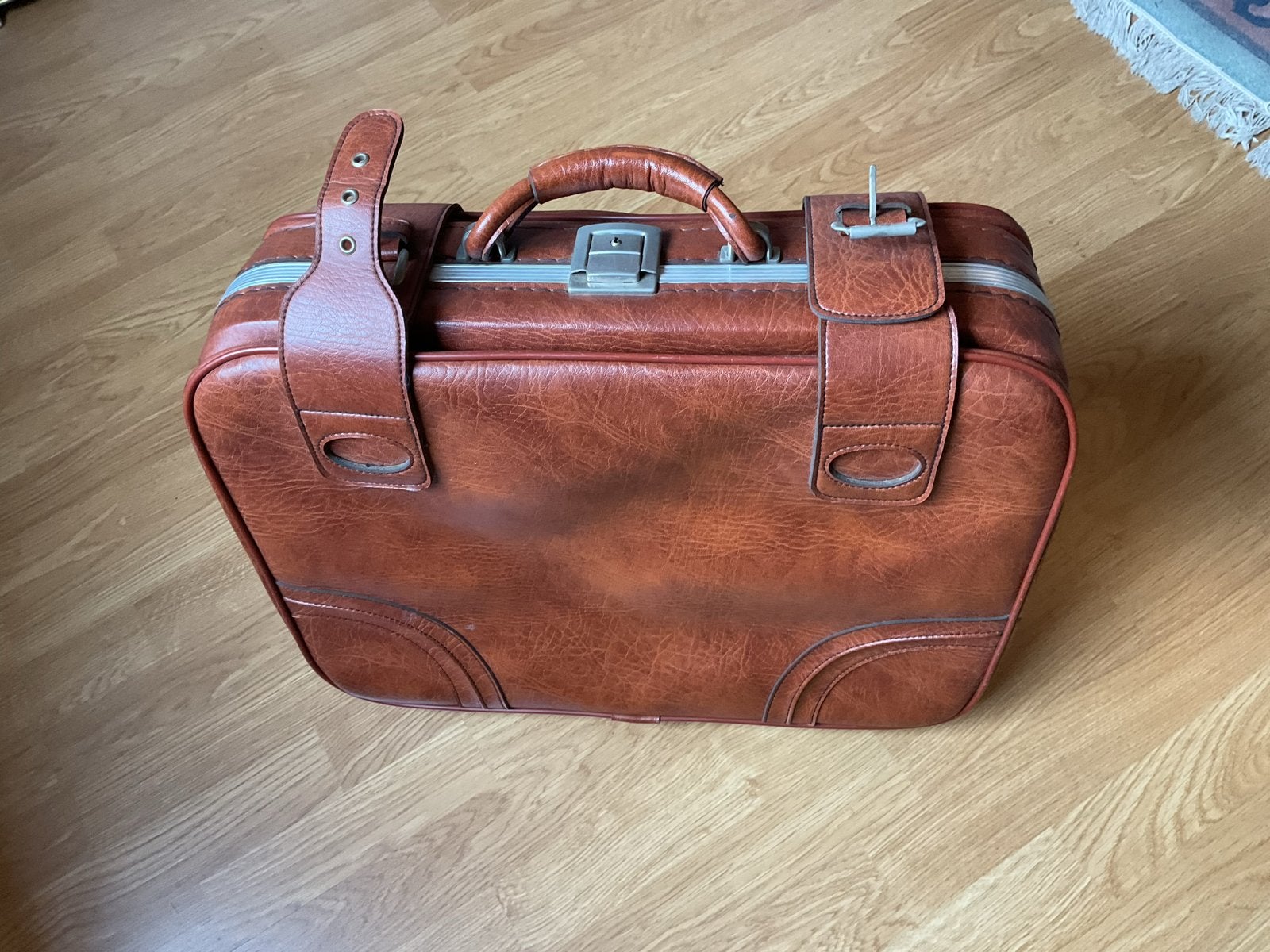Vintage Retro Koffer - Bruin Kunstleer, Overige materialen, Gebruikt, 50 tot 60 cm, Slot