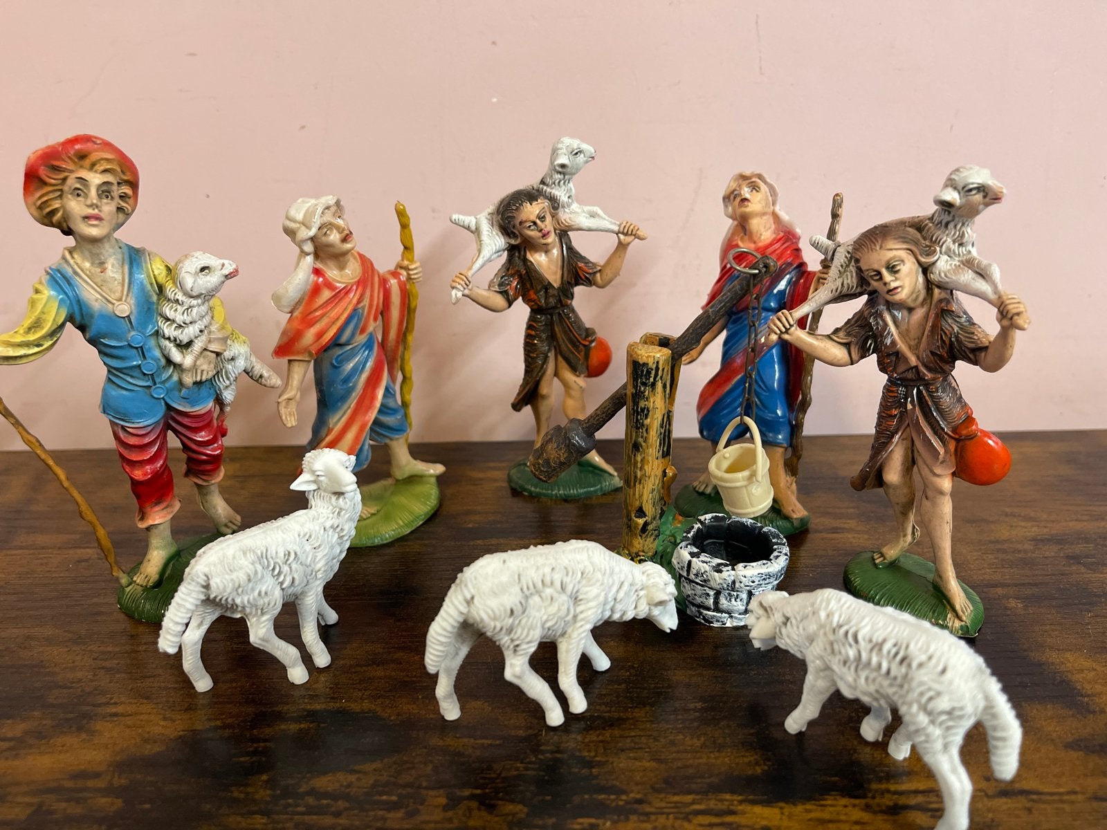 Vintage Italiaanse Kerststal Beeldjes Set - Herders & Schape, Ophalen of Verzenden