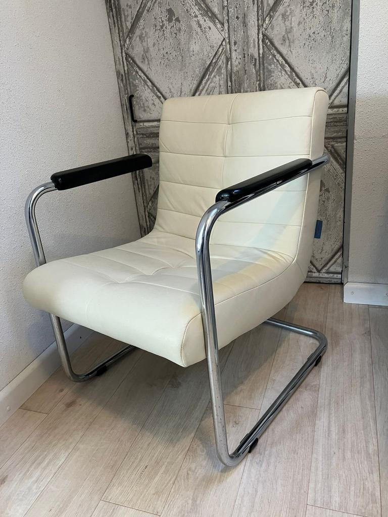 Vintage Machalke Crack wit leren design stoel, Huis en Inrichting, Fauteuils, Ophalen, Zo goed als nieuw