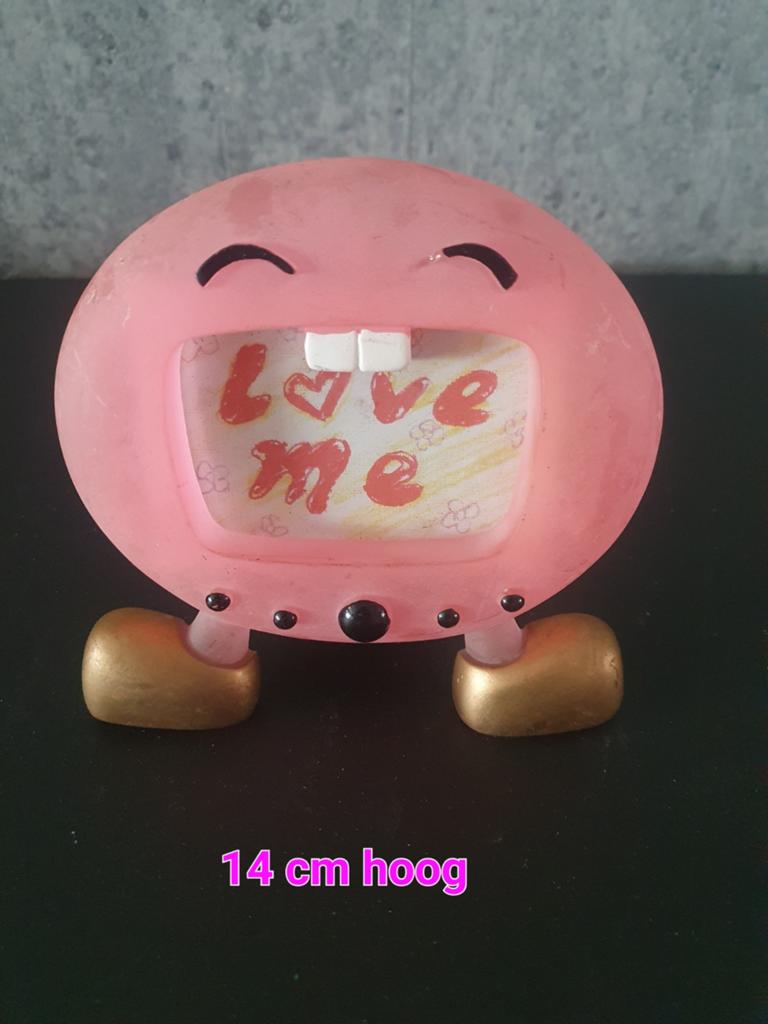 Leuk roze fotolijstje met lachend gezicht -, Ophalen of Verzenden, Gebruikt