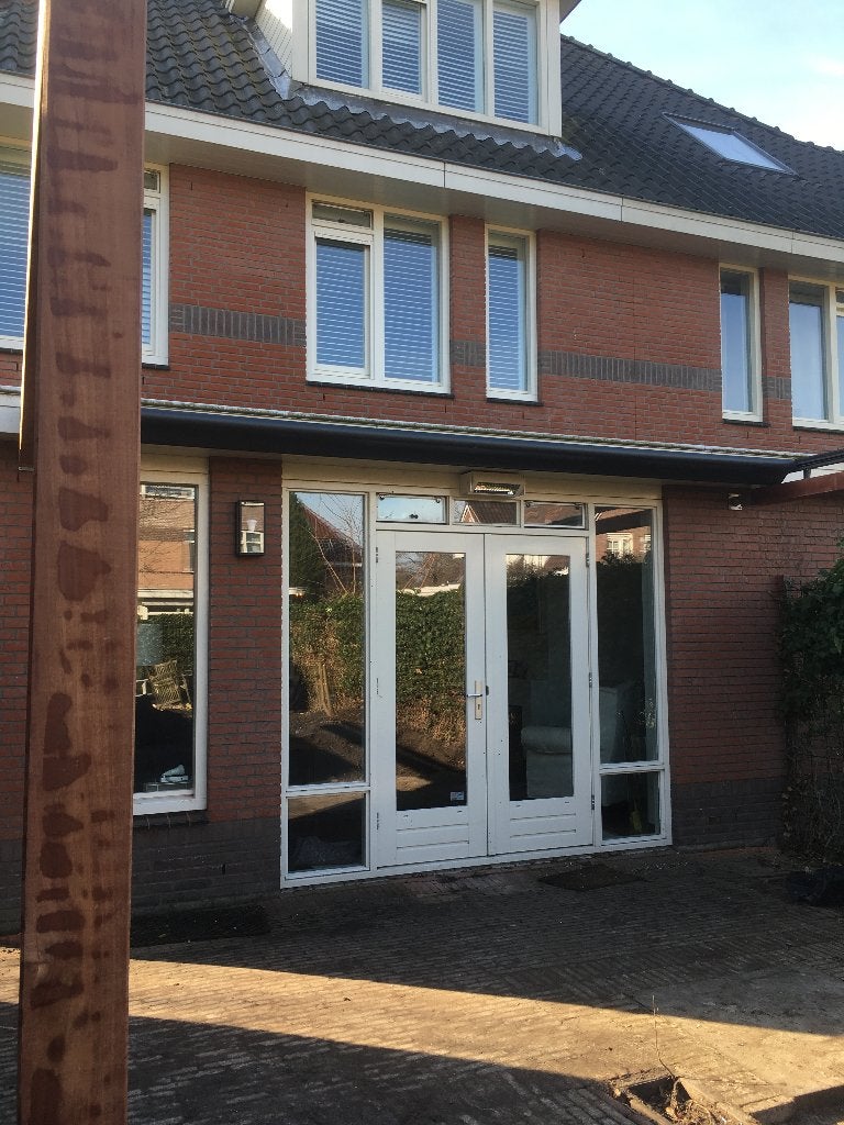 Terrasoverkapping met houten onderbouw en doekzonwering, Ophalen, Gebruikt, Veranda