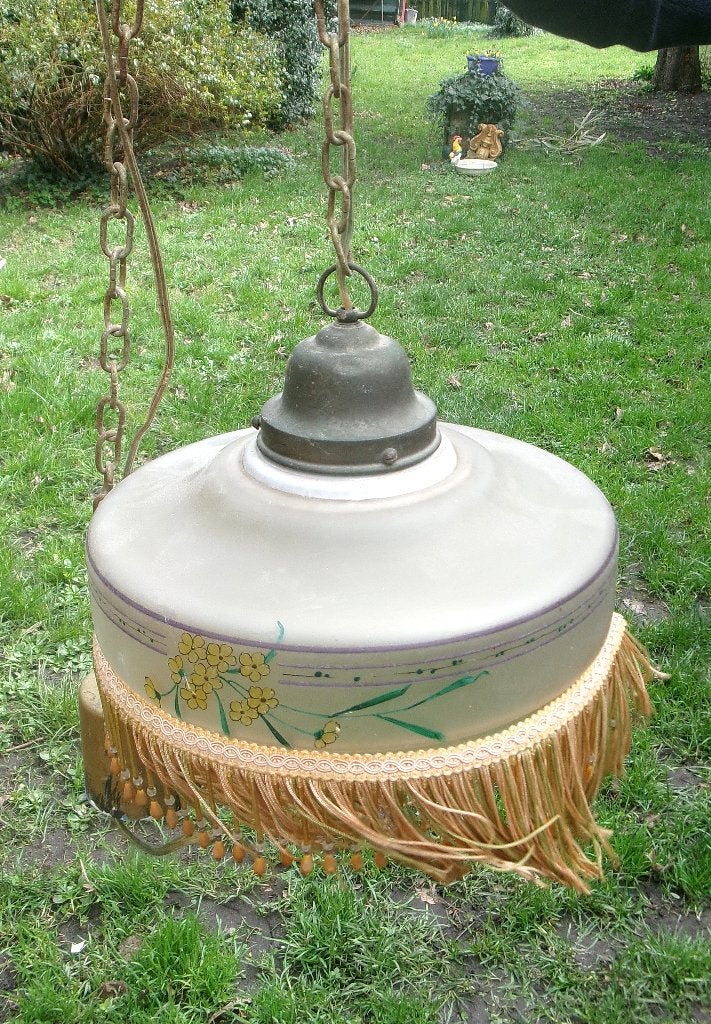 Antieke hanglamp, Ophalen of Verzenden, Gebruikt, Glas