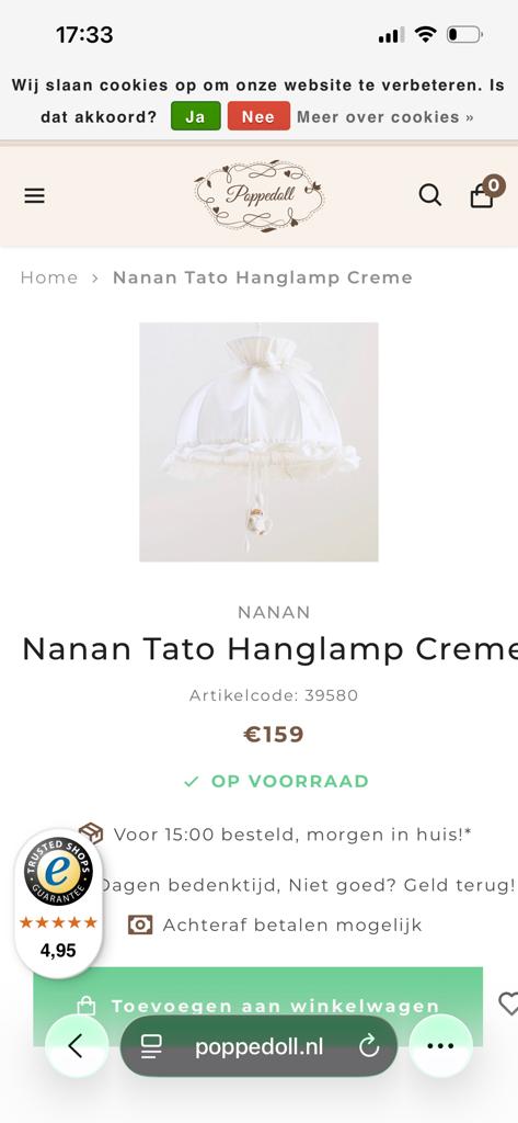Nanan Tato Hanglamp Crème - Perfect voor Babykamer, Kinderen en Baby's, Ophalen of Verzenden