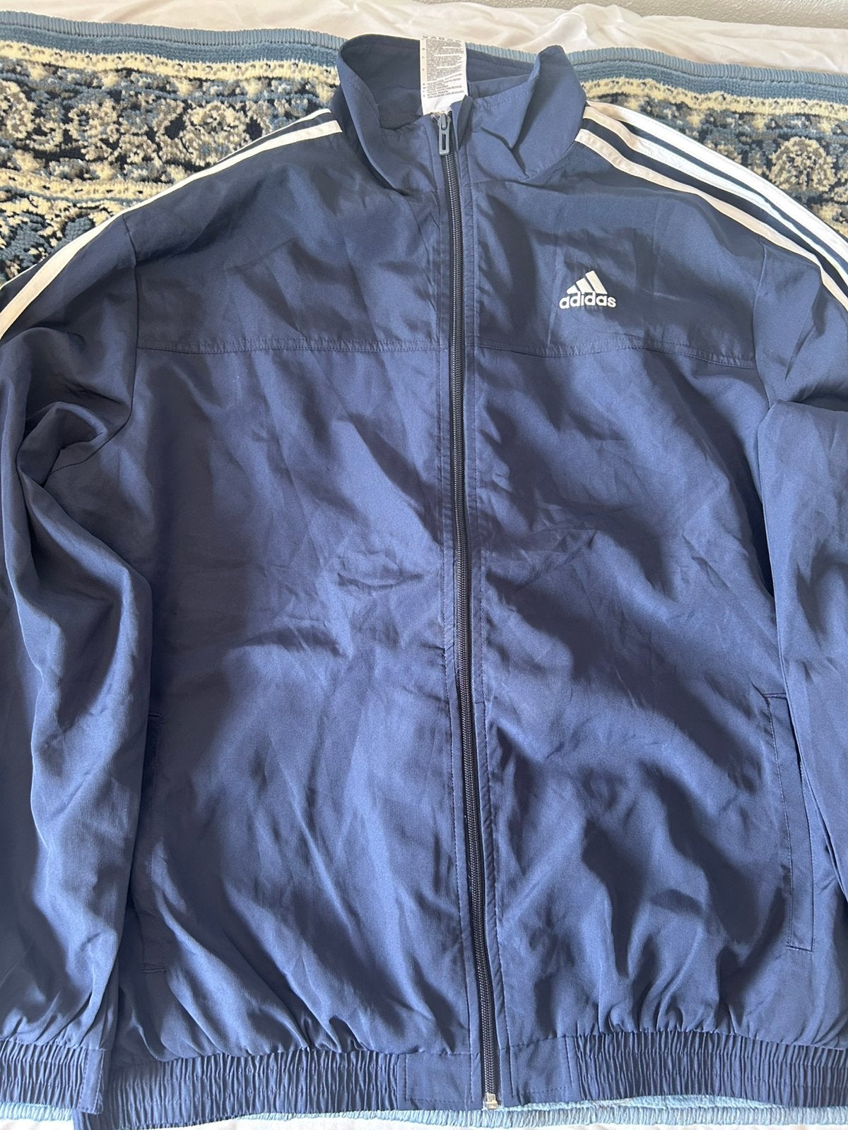 Adidas trainingsjack blauw met witte strepen maat L