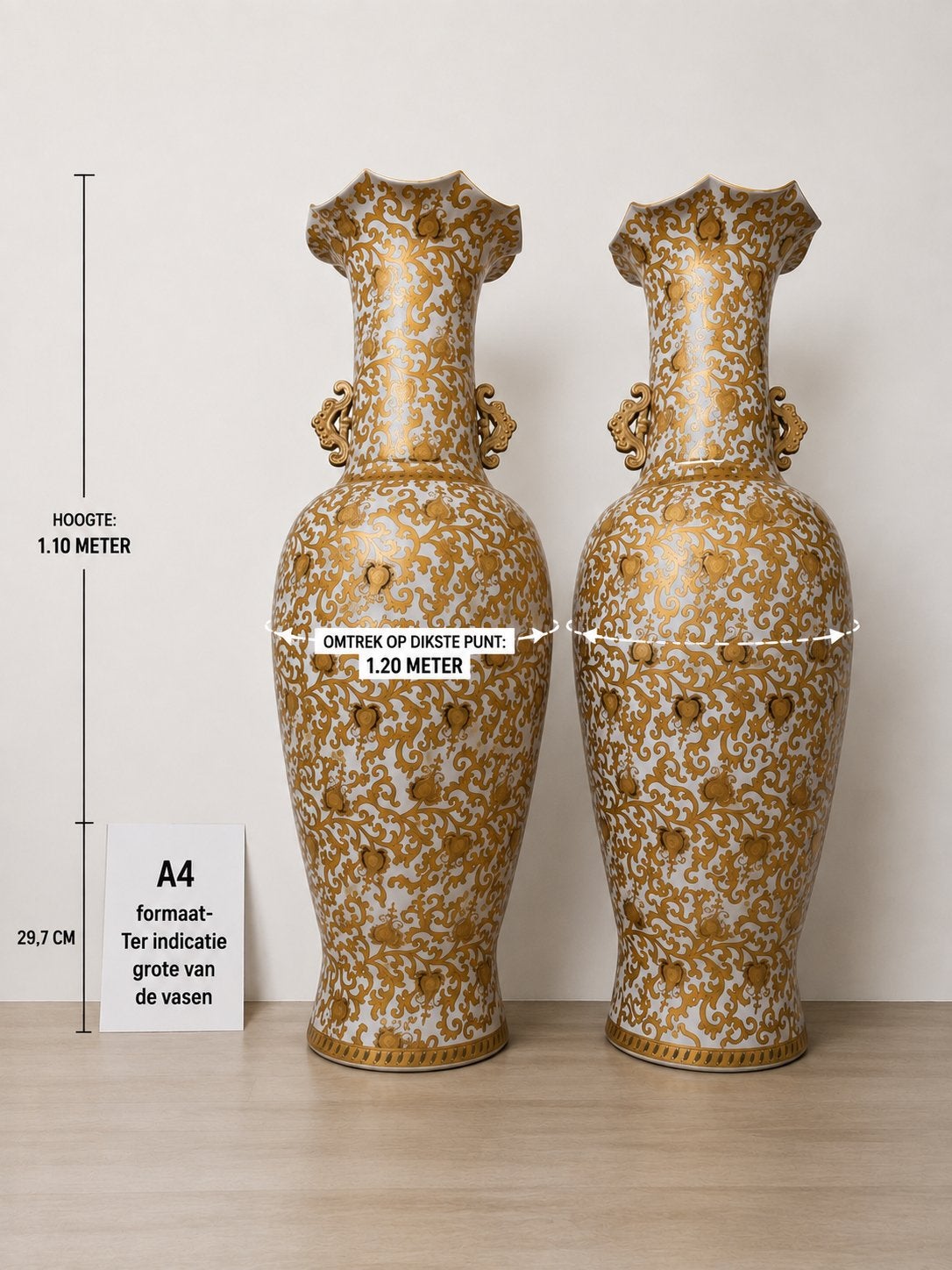 Zeer imposant paar Chinese keramieken vloervazen – 110 cm, Ophalen, Zo goed als nieuw, Wit