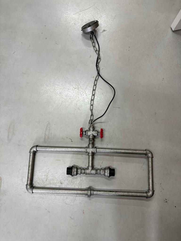 2x Industriële hanglamp waterbuis - Lampinno (1x defect), Ophalen of Verzenden, Gebruikt, Metaal, Minder dan 50 cm