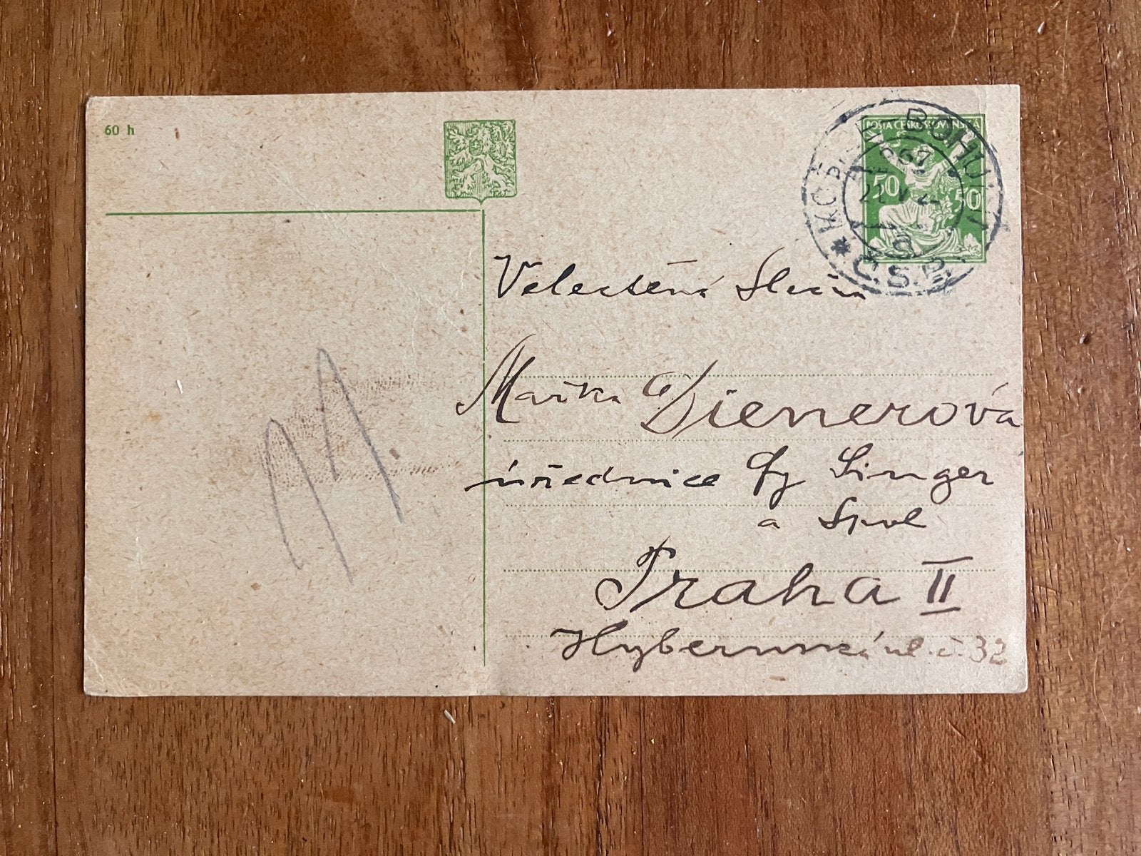 Tsjechische Briefkaart - Geschreven en Gestempeld 1922, Postzegels en Munten, Ophalen of Verzenden, Briefkaart