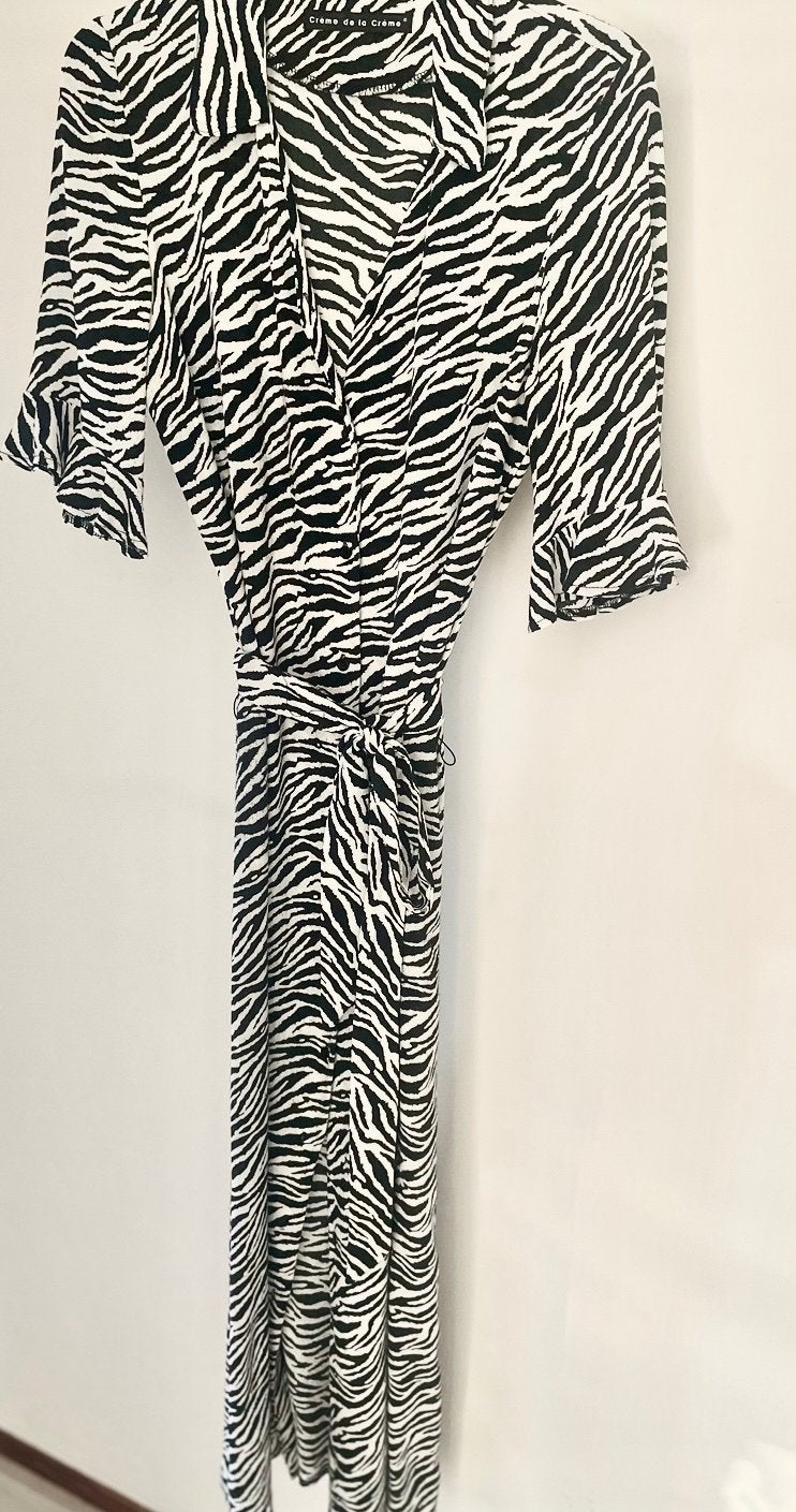 Crème de la Crème Zebra Print Maxi Jurk Maat M, Kleding | Dames, Jurken, Maat 38/40 (M), Zwart, Ophalen of Verzenden, Zo goed als nieuw