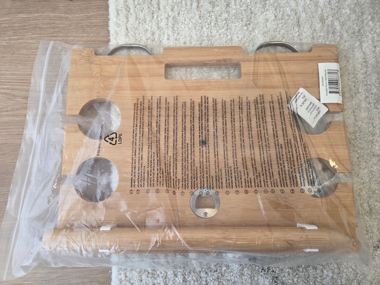 Sunnylife bamboe picknicktafel voor buiten met wijnhouders, Ophalen of Verzenden, Nieuw, Rechthoekig, Hout
