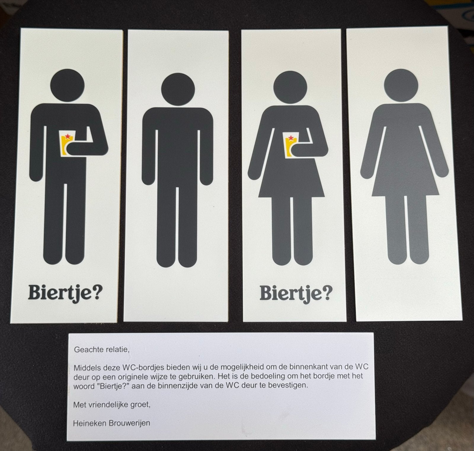 Originele Heineken WC bordjes - Set van 4, Reclamebord, Nieuw, Ophalen of Verzenden, Heineken