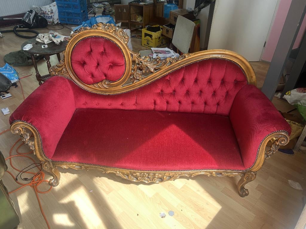 rode fluwelen prachtige barokke chaisse longue, Huis en Inrichting, Banken | Sofa's en Chaises Longues, Ophalen, Gebruikt, Barok