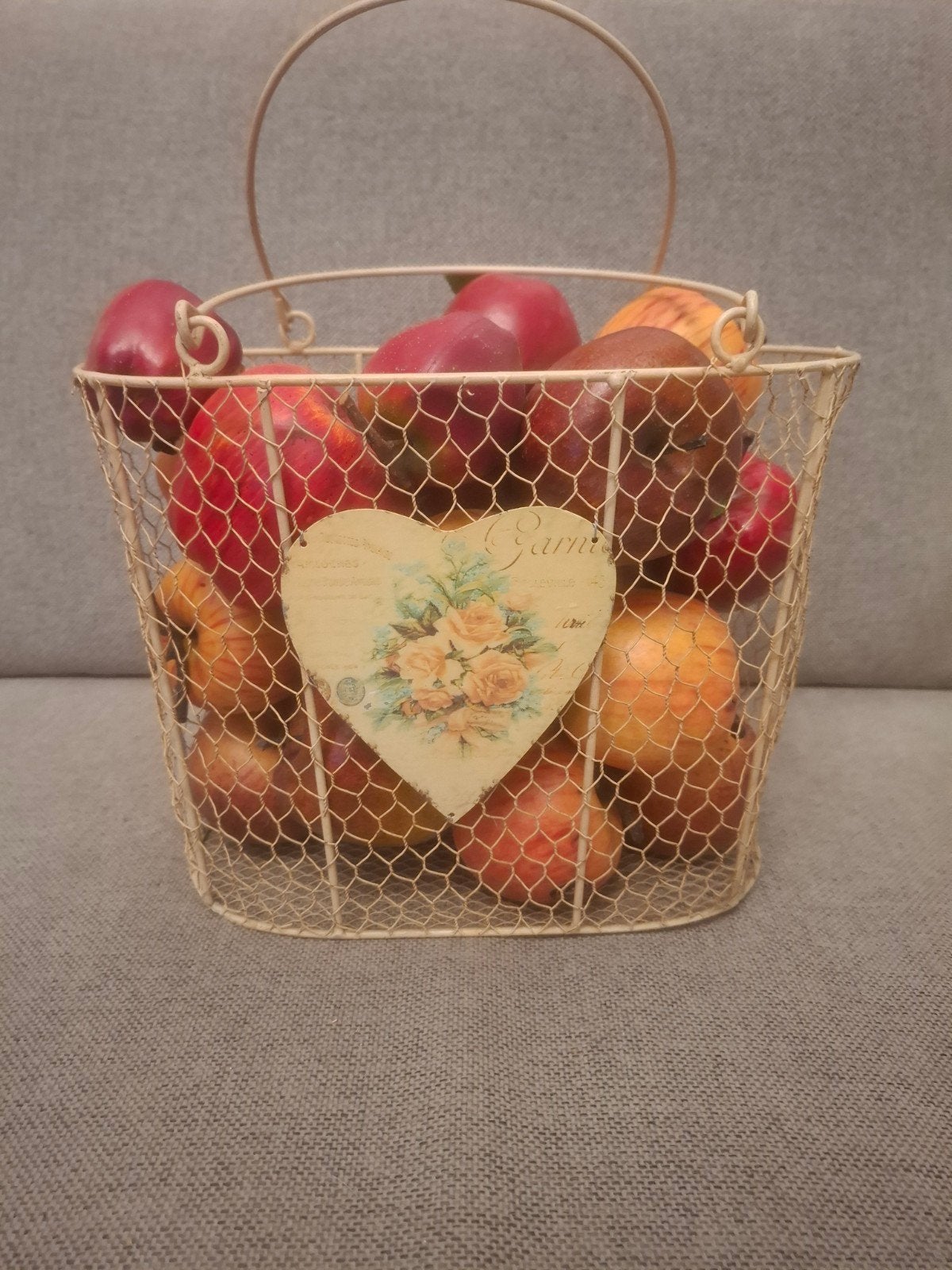 Vintage mand met decoratieve appels, Ophalen of Verzenden