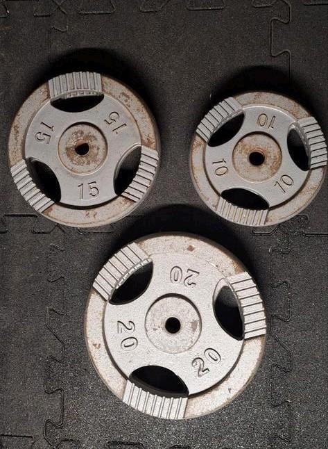 Set gripper halterschijven (90kg), Ophalen, Gebruikt